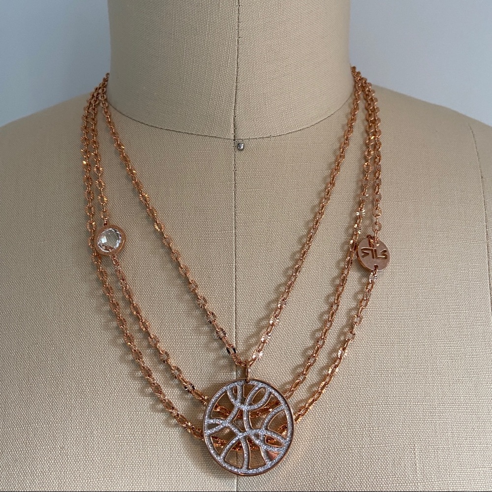 REBECCA $360 Rose Gold Triple Chain Necklace NWT Italy